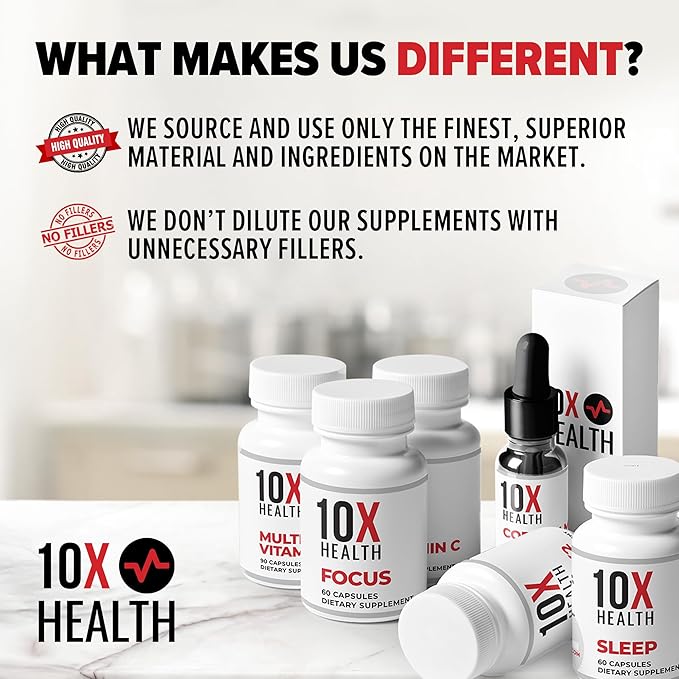 10X Health Focus Rhodiola Rosea - Brain Supplements for Memory and Focus - 60 Capsules Focus Supplement, Memory Supplement for Brain Health with Ginkgo Biloba, Huperzine A - Ginkgo Biloba Capsules