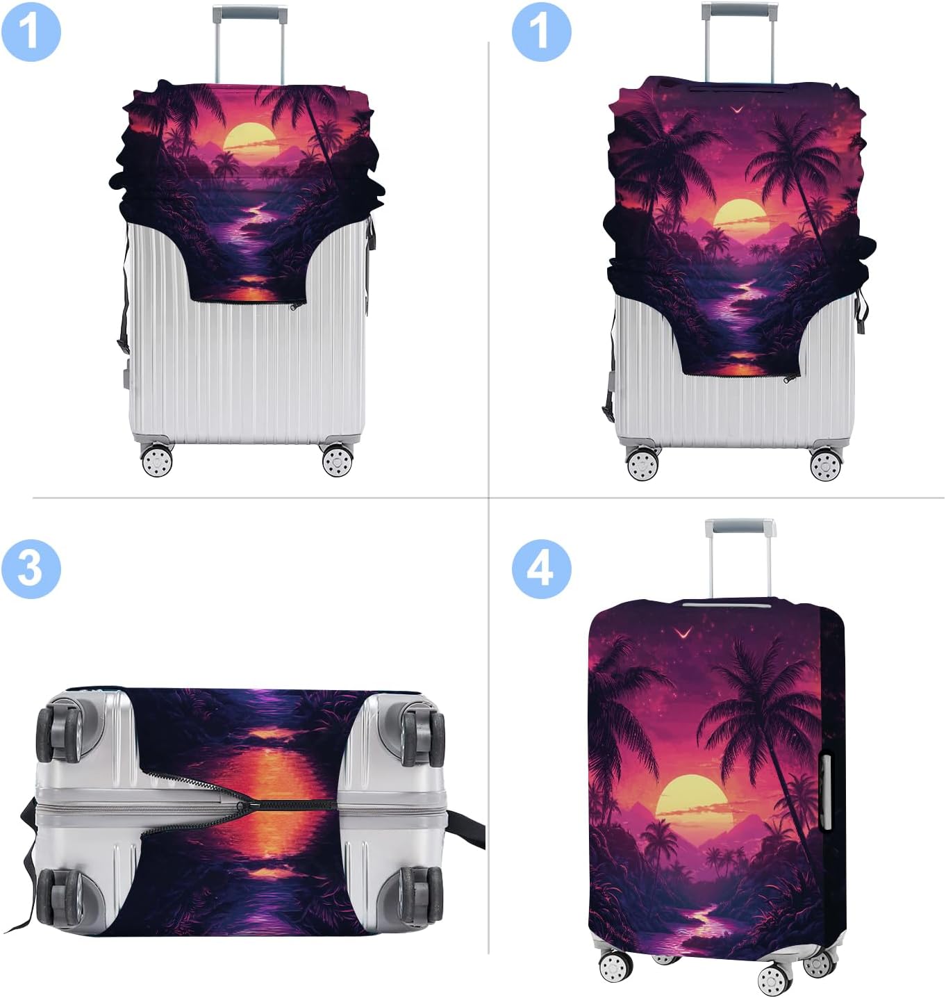 Luggage Cover Washable Suitcase Protector Anti-scratch Suitcase cover Fits 20-34 Inch Luggage (Coconut trees, L(28-30inch suitcase))