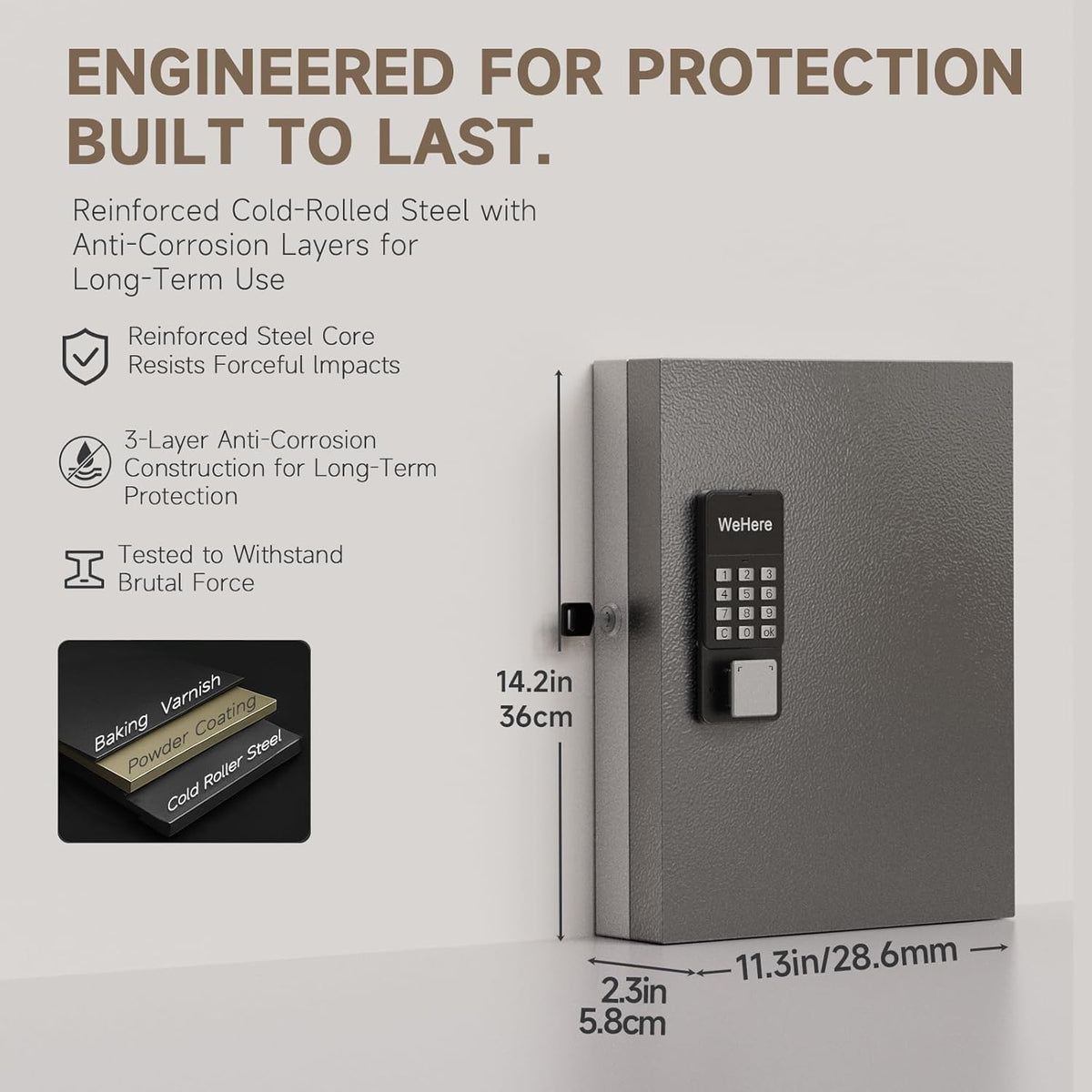 WeHere 32 Key Lock Box Wall Mount, Smart Key Cabinet with APP Bluetooth/Fixed/Dynamic Password/OTP Share Unlock, Security Lockbox ERP for Valets/Realtors/Office/Hotel Key Management