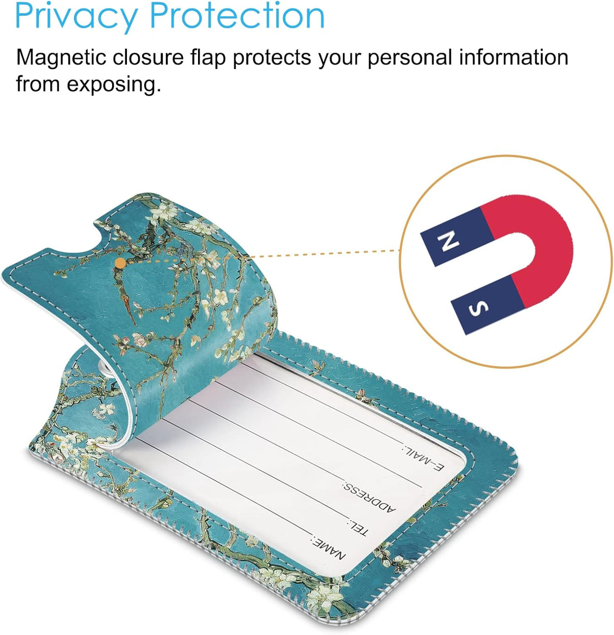 Fintie Luggage Tags, Privacy Cover ID Label with Stainless Steel Loop and Address Card for Travel Bag Suitcase - Blossom (2 Piece)