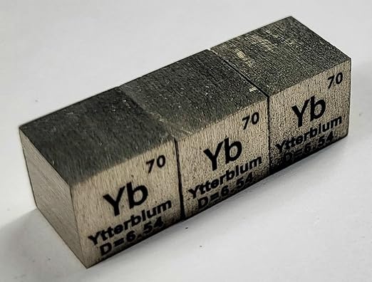0.39" 10mm Ytterbium Metal Cube Yb up to 99.9% Pure Periodic Table Element Engraved Density Collection Science Education Display Block Cube + Acrylic Case Box - 1PC