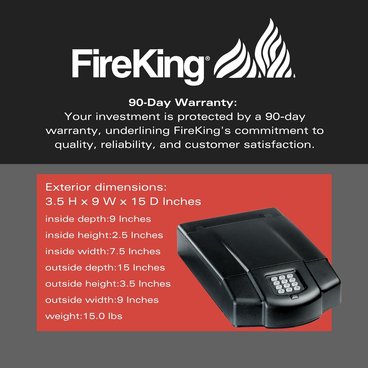 FireKing Safe, Lock Box for Home, Compact Safe for Valuables, Small & Portable, Programmable, Black