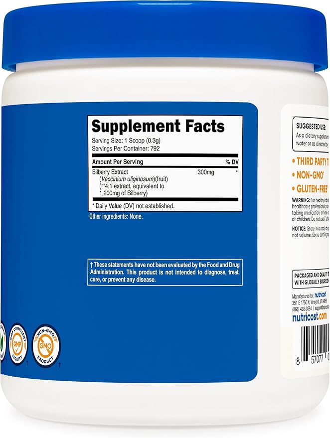 Nutricost Bilberry Powder 250 Grams - Gluten Free and Non-GMO