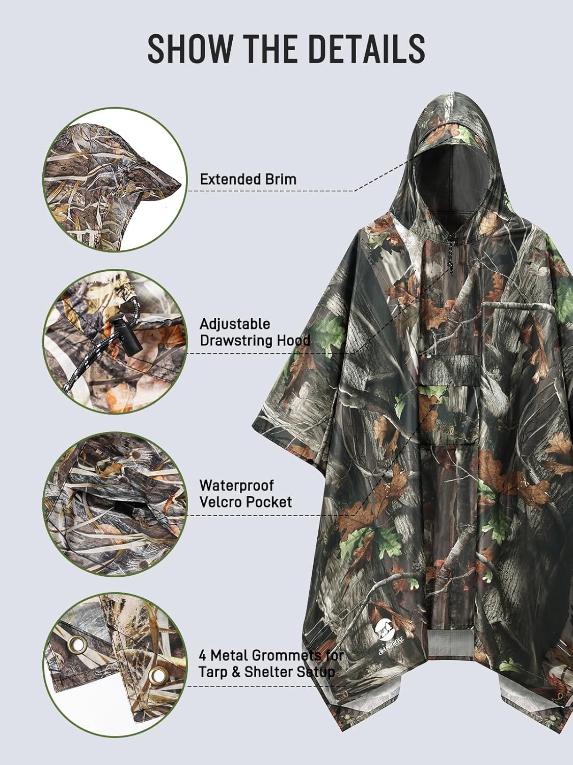 SaphiRose Extra Thick Hooded Rain Poncho Double Layer Waterproof Raincoat Jacket for Men Women Adults