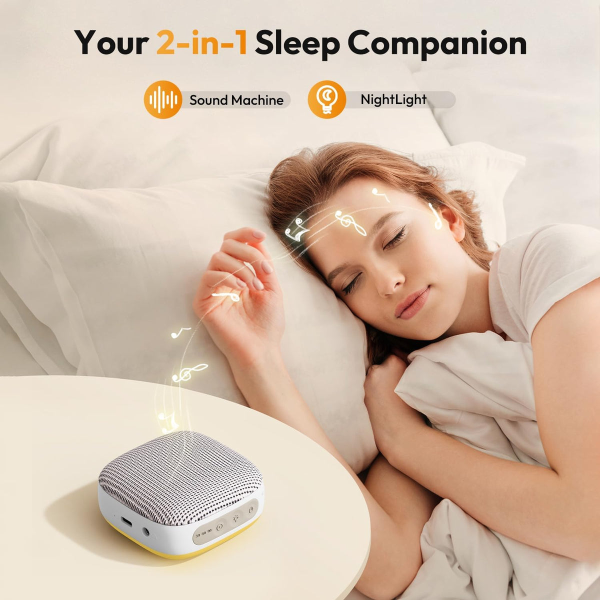 Portable Sound Machine for Travel, White Noise Sound Machine for Sleeping with Night Light, Mini Noise Machine with 20 Quality Non-looping Sounds, Headphone Jack, Memory, Timer for Adults,Hotel