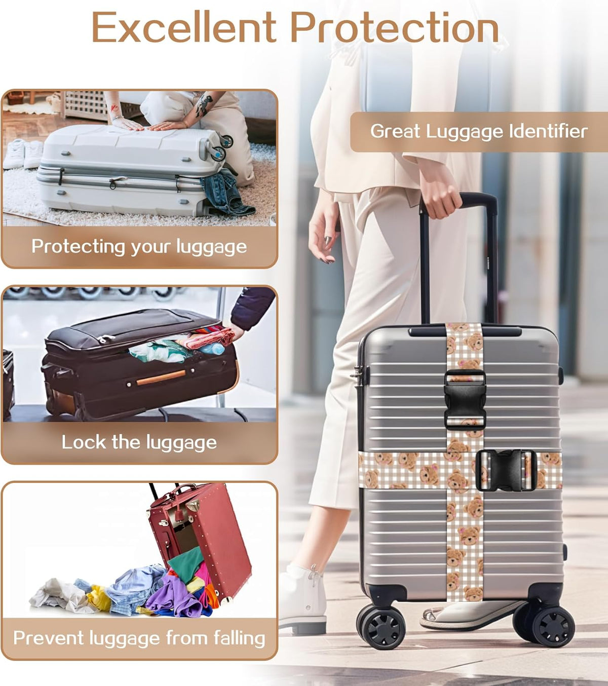 Luggage Straps for Suitcases Travel Belt Luggage Band Heavy Duty Traveling Luggage Identifier Cute Women Girls Unique Accesory,