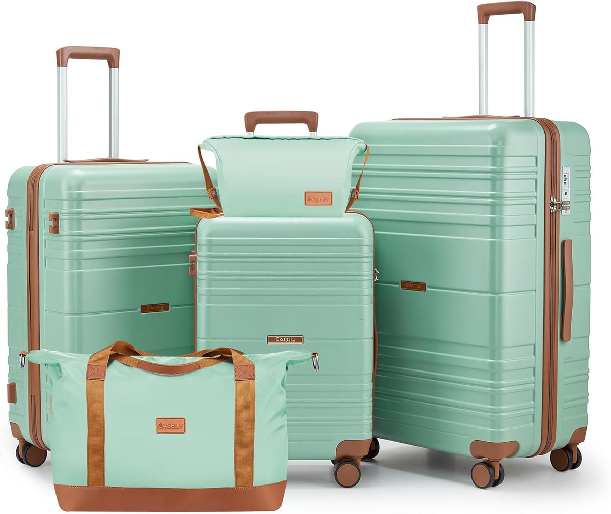 Luggage Sets with spinner wheels, PC+ABS Hard Shell Travel Luggage,Lightweight Carry-on suitcases with TSA Lock,YKK Zippers (Green, 5 piece sets(20/24/28/DB/TB))