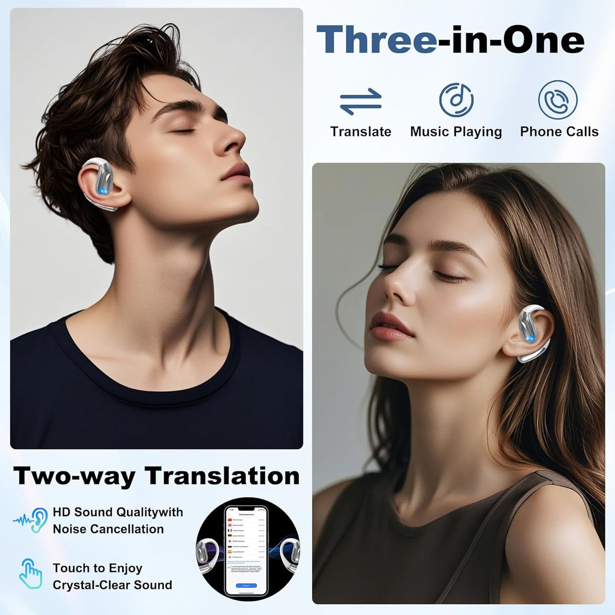 Wireless Earbuds, Real-Time AI Translation Earbuds,144 Languages Language Translator Earbuds, AI Wireless Bluetooth Headphones, Translating Earbuds, Ear Pods Wireless, Perfect for Travel, Business