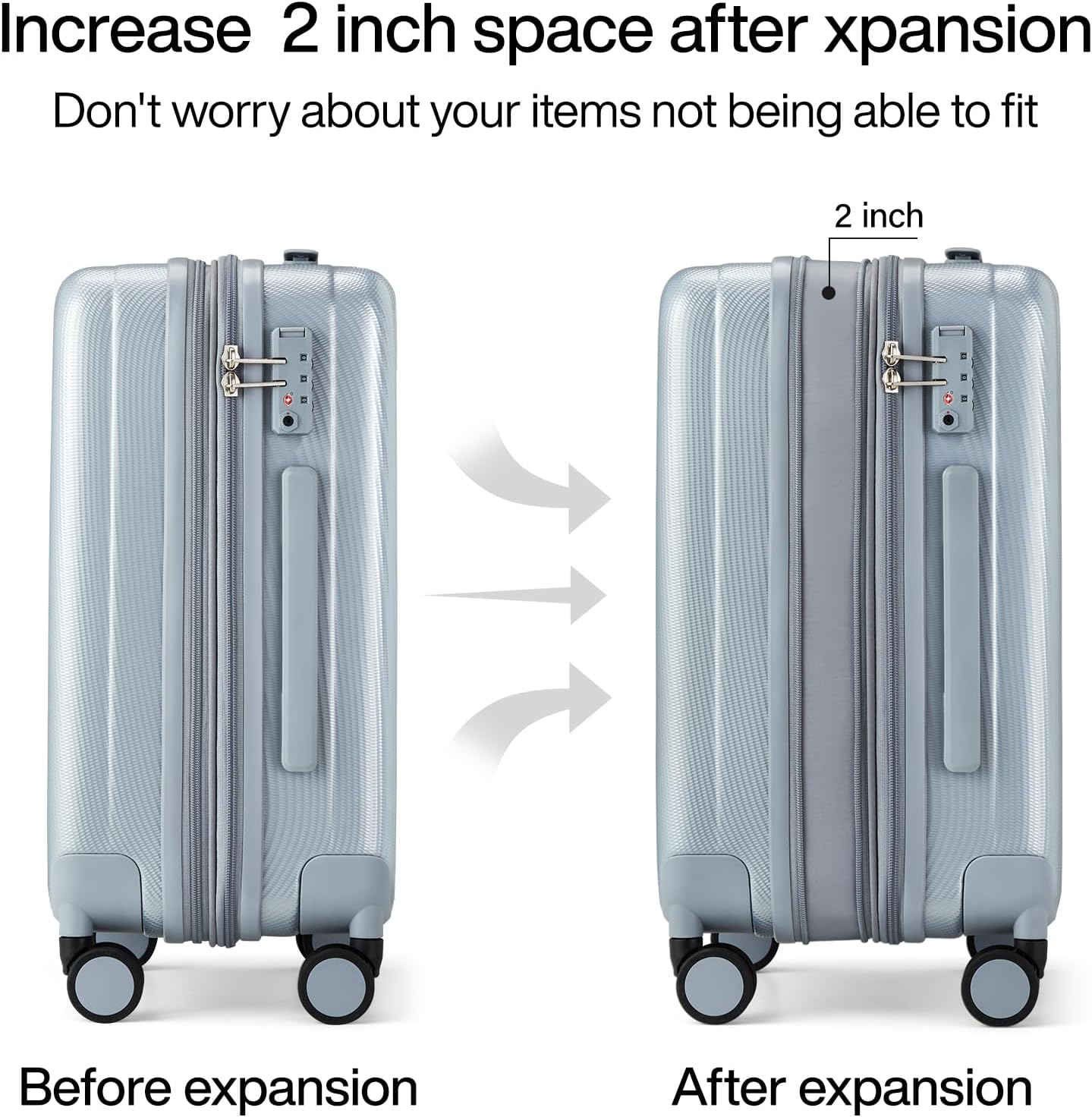 Hanke 29 Inch Expandable Checked Luggage Lightweight PC Hard Shell Luggage Suitcases with Wheels Travel Luggage Rolling Large Suitcase Travel Luggage Bag for Study Abroad.(Gray)