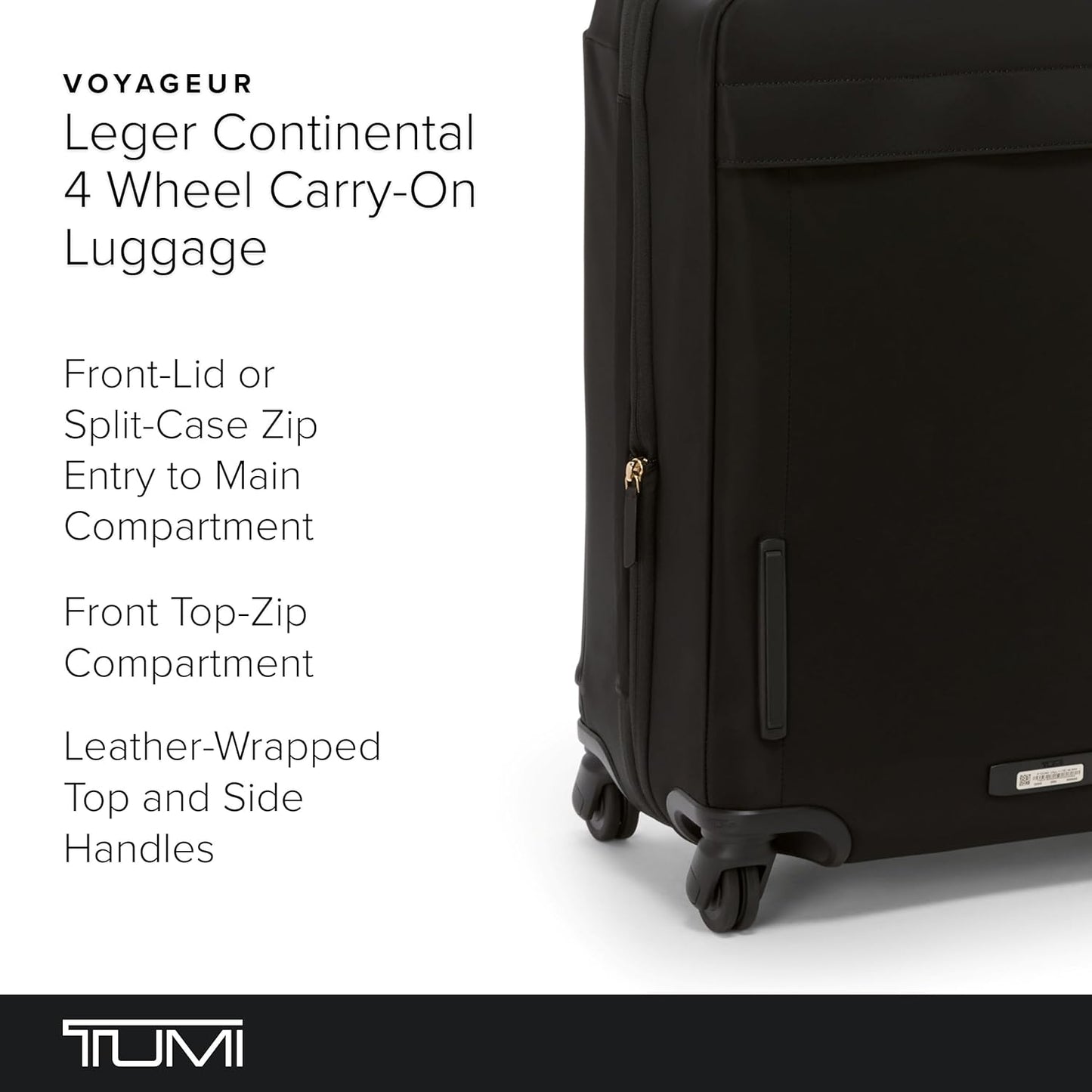 TUMI - Voyageur Leger 4 Wheeled Luggage - Women's Lightweight and Spacious, Sleek Silhouette, Durable Premium Suitcase - 21.8" Continental Expandable Carry-On, Black with Gold Hardware