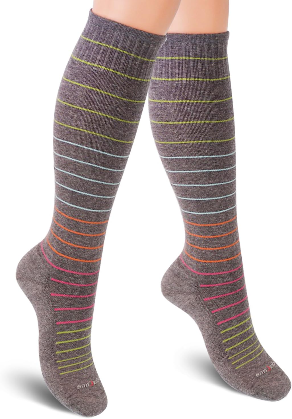 Cotton Compression Socks for Women & Men. 15-20 mmHg Support Knee-High Gray Stripes M/L
