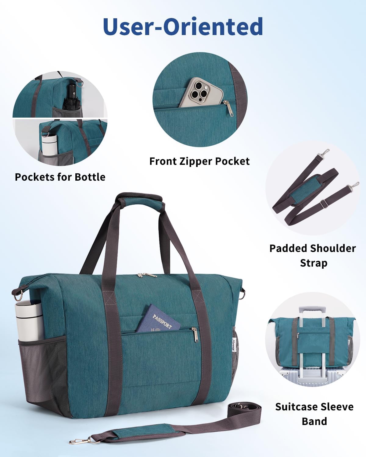 Narwey 18x14x8 Inches Travel Bag Spirit Airlines Frontier Personal Item, Travel Duffel With Wet Pocket Carry on Bag for Airplane Underseat Duffle Overnight for Women and Men (Teal)