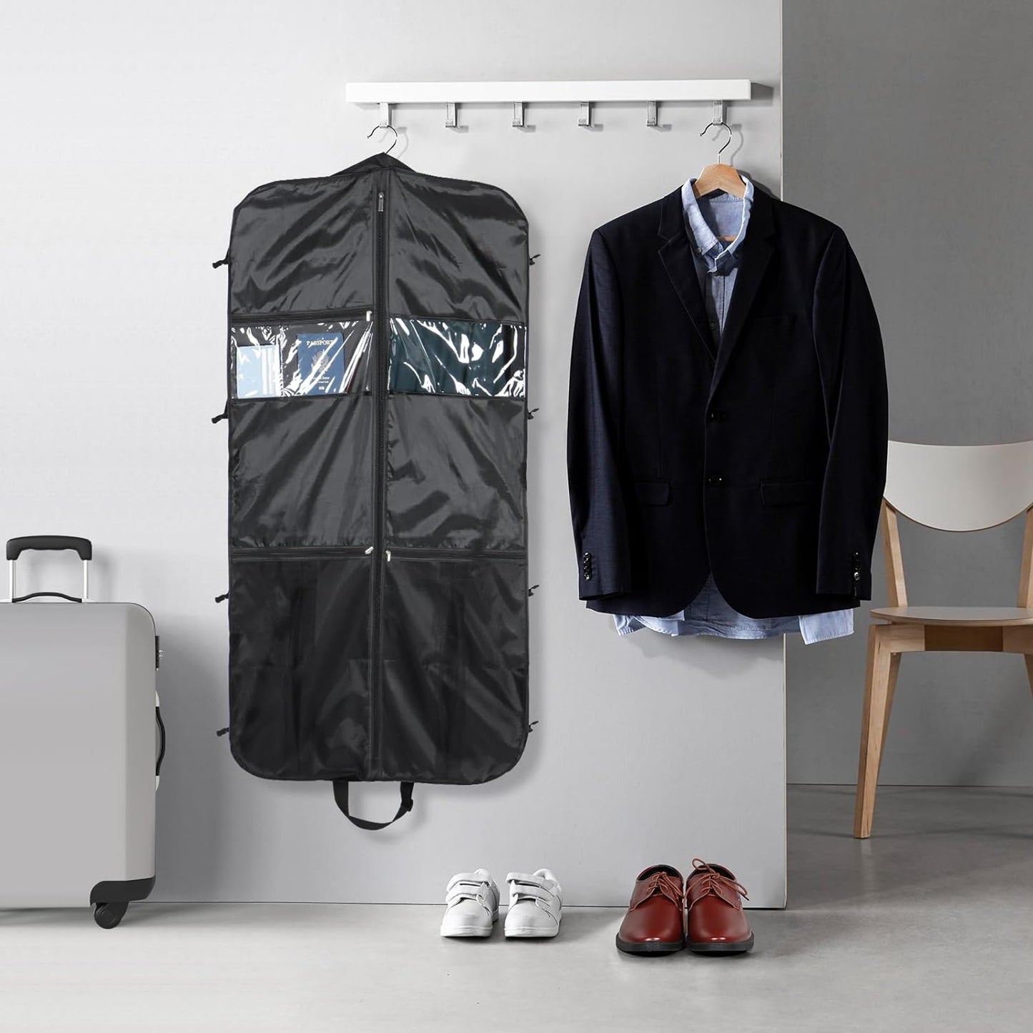 Zilink 48 Inch Garment Bags for Travel Heavy Duty Travel Suit Bag for Men Women with Buckles & Shoulder Strap Garment Bags for Hanging Clothes, Black