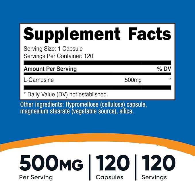 Nutricost L-Carnosine 500mg, 120 Capsules - Gluten Free & Non-GMO