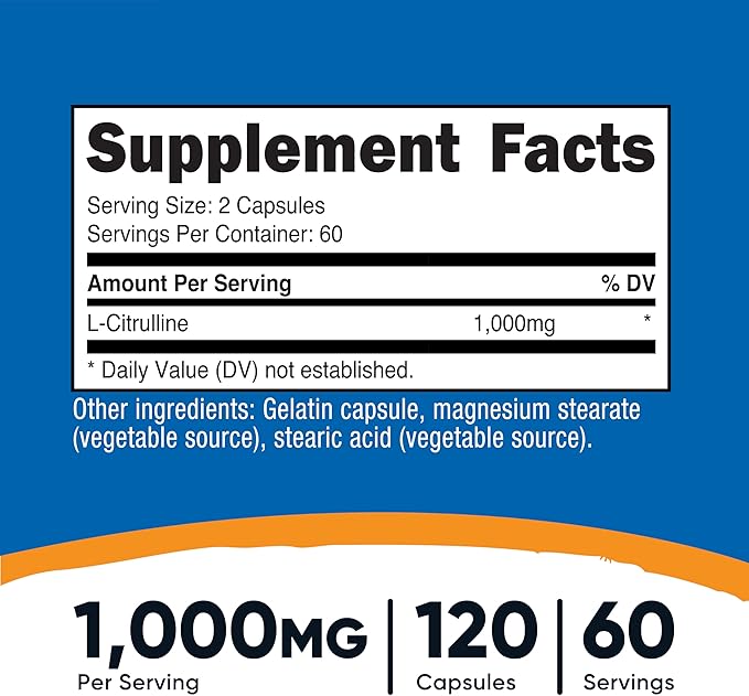 Nutricost L-Citrulline 500mg, 120 Capsules - Gluten Free, Non-GMO, 1000mg Per Serving (60 Serv)