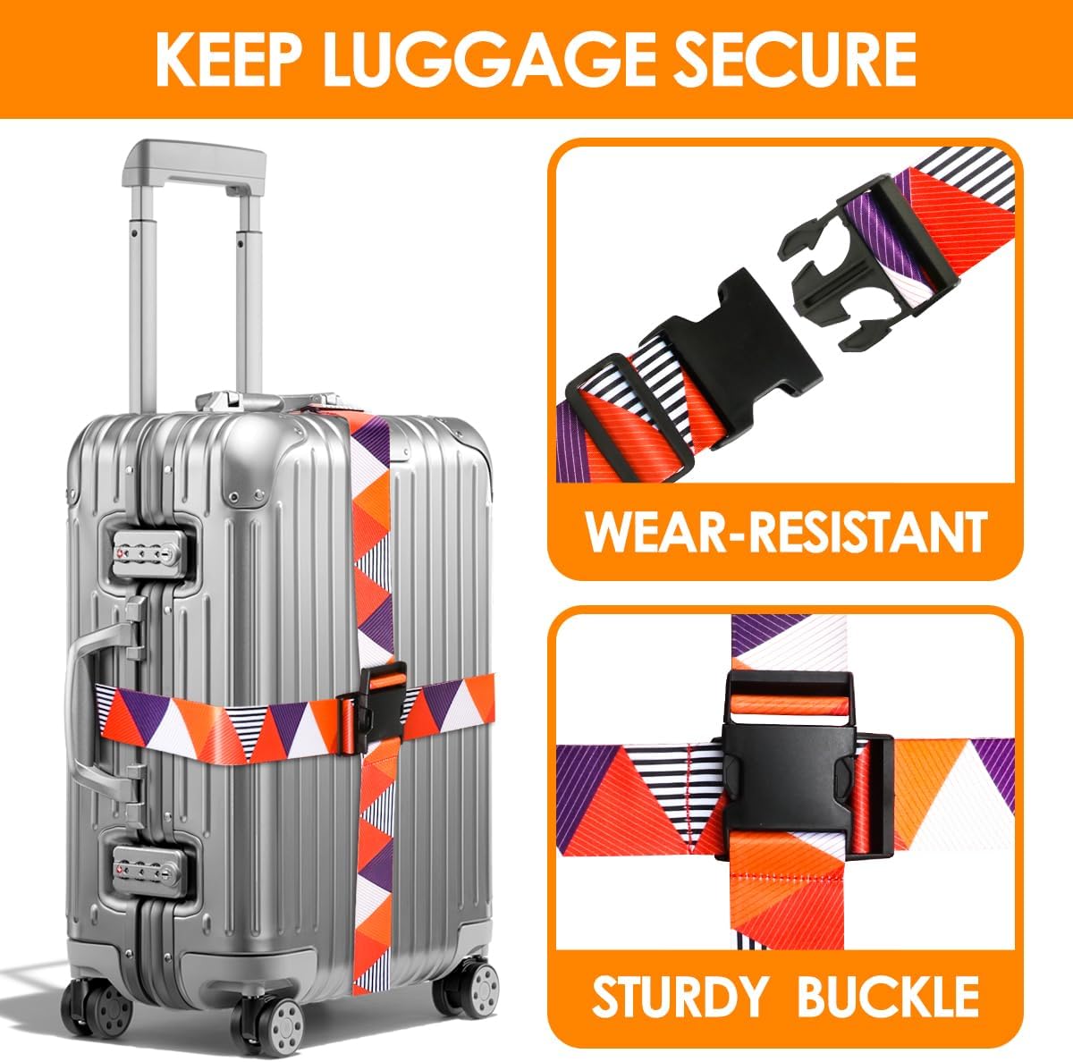 Adjustable Travel Luggage Strap Suitcase Belt Travel Bag Accessories 1.96 in W x 6.23 ft L