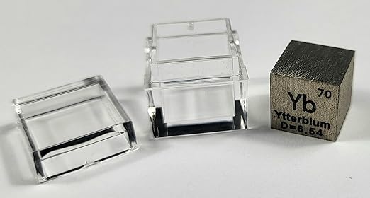 0.39" 10mm Ytterbium Metal Cube Yb up to 99.9% Pure Periodic Table Element Engraved Density Collection Science Education Display Block Cube + Acrylic Case Box - 1PC