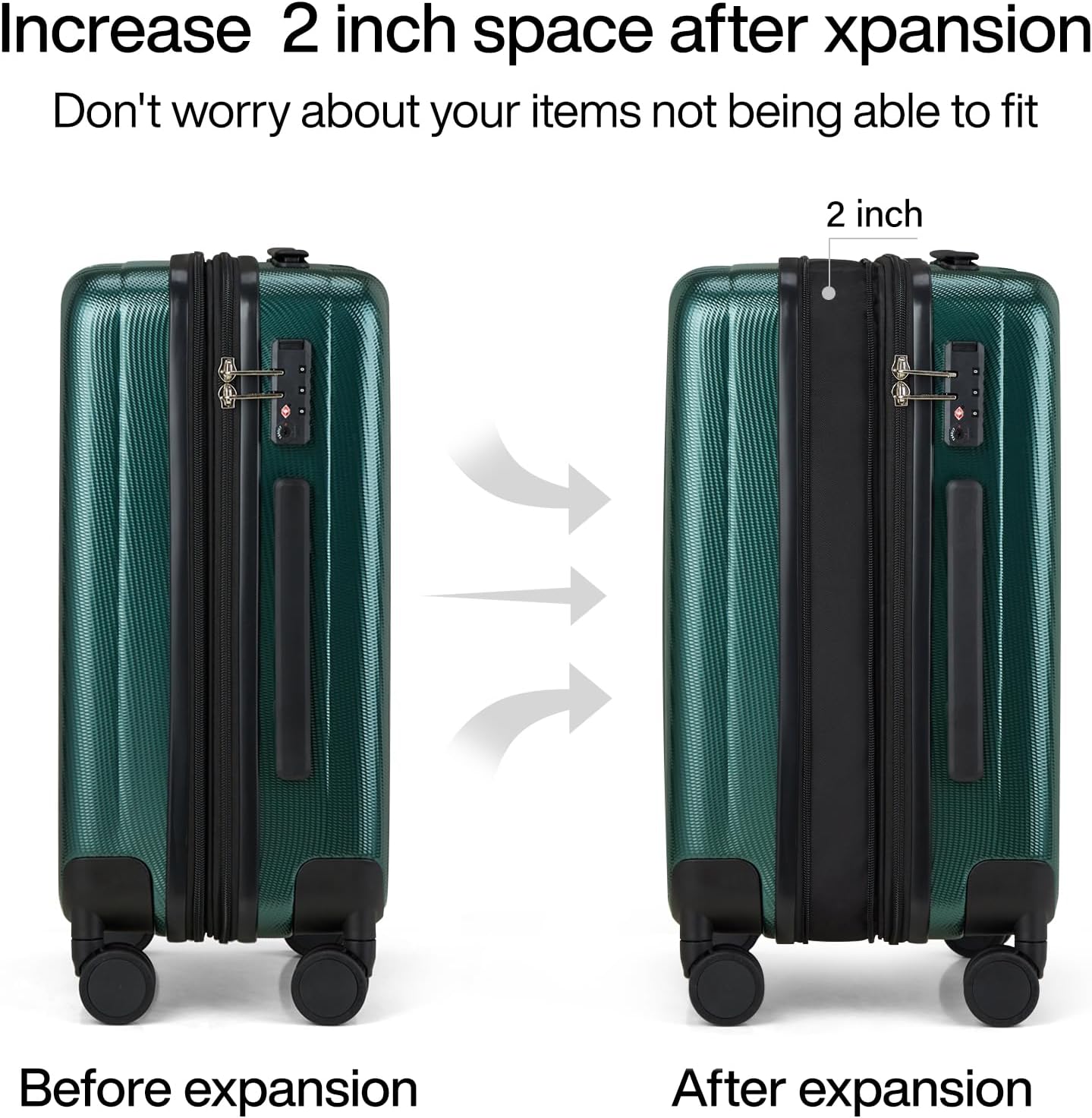 Hanke 24 Inch Expandable Checked Luggage Lightweight PC Hard Shell Luggage Suitcases with Wheels Travel Luggage Rolling Large Suitcase Travel Luggage Bag for Go to University.(Blackish Green)