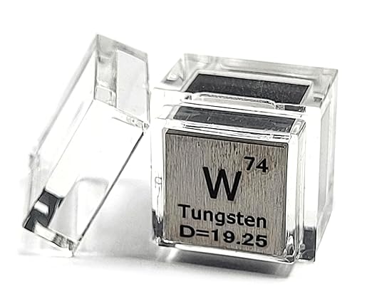 0.39" 10mm Tungsten Wolfram Metal Cube W up to 99.9% Pure Periodic Table Element Engraved Density Collection Science Education Display Block Cube + Acrylic Case Box - 1PC