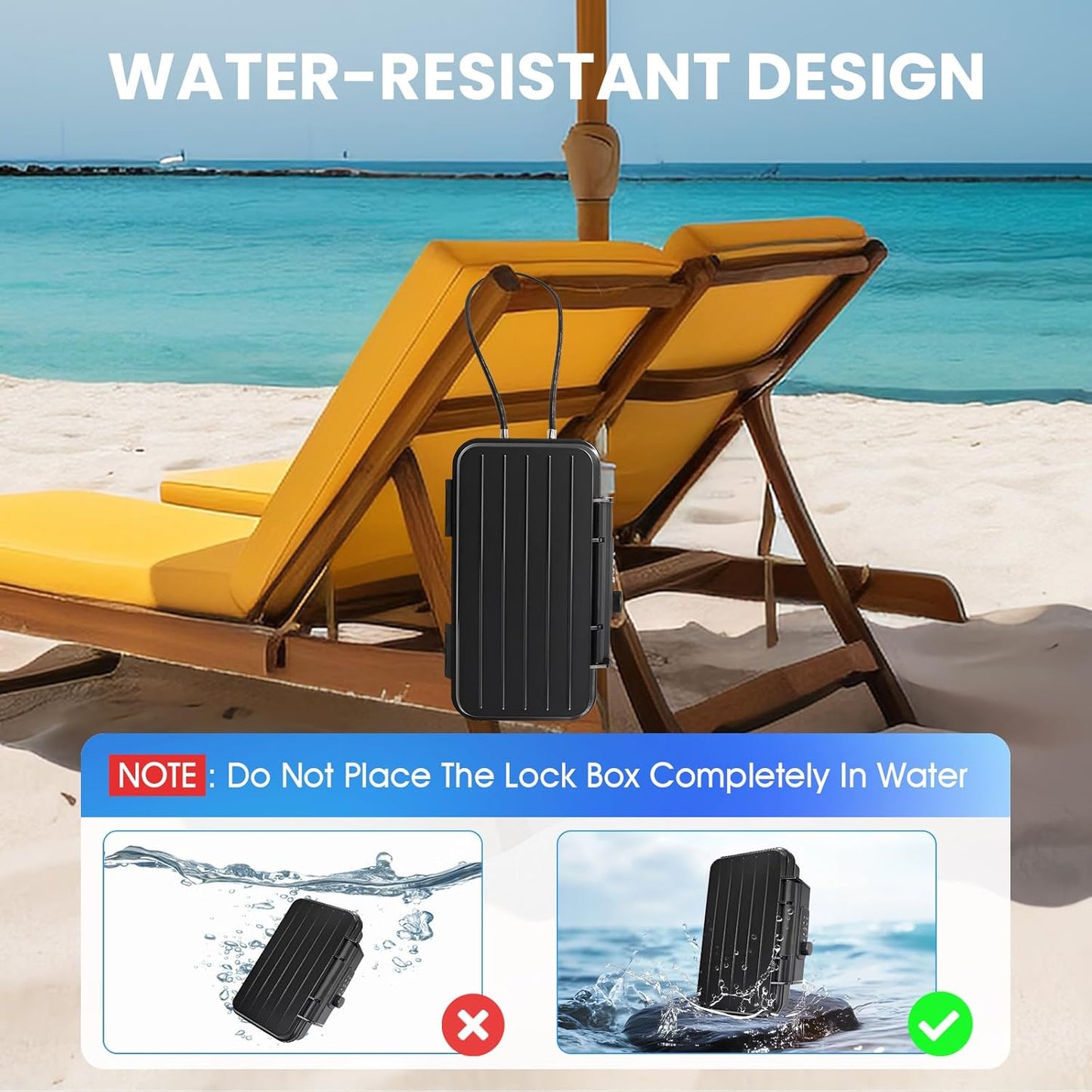 Beach Lock Box,Travel Safe Lock Box with Removable Chain,Locking Boxes with Code,Portable Lockbox for Travel Safe,Personal Items,Beach,Gym,Hotel,Dorm,Black