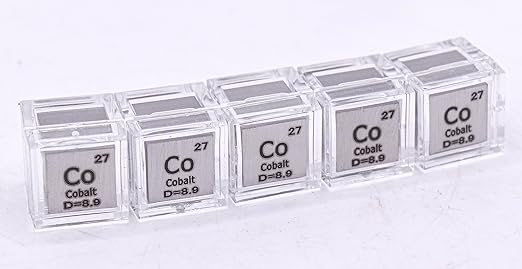 0.39" 10mm Cobalt Metal Cube Co up to 99.9% Pure Periodic Table Element Engraved Density Collection Science Education Display Block Cube + Acrylic Case Box - 1PC