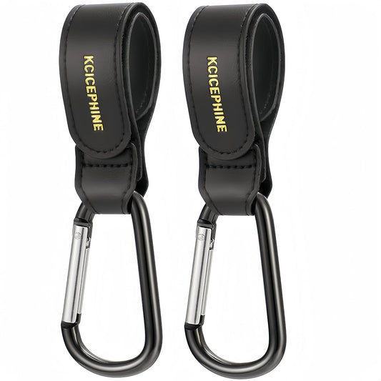 2 Pack Stroller Hooks, Stroller Straps for Diaper Bags,Adjustable Stroller Carabiner Clip,Baby Stroller Accessories for nuna,Uppababy,Bob,Hook for Bike,Scooter,Wheelchair,Walker Accessories（Black）