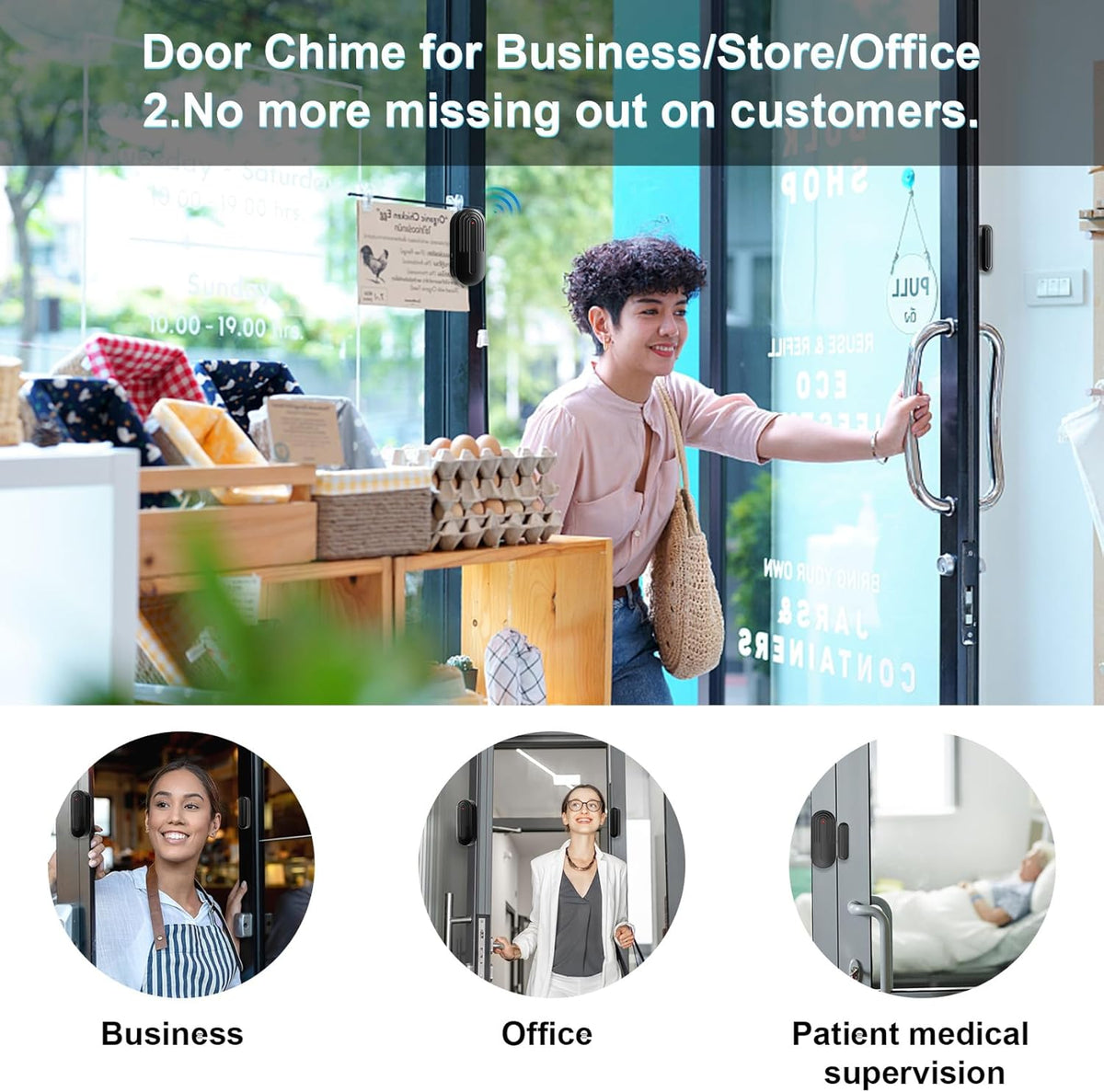 SanJie Door Sensor Chime for Door Opens, Door Entry Chime for Business/Home/Office/Store,600 FT Range,55 Chimes 5 Adjustable Volume Door Ringer Alert Alarm 1 Receivers +3 Sensors