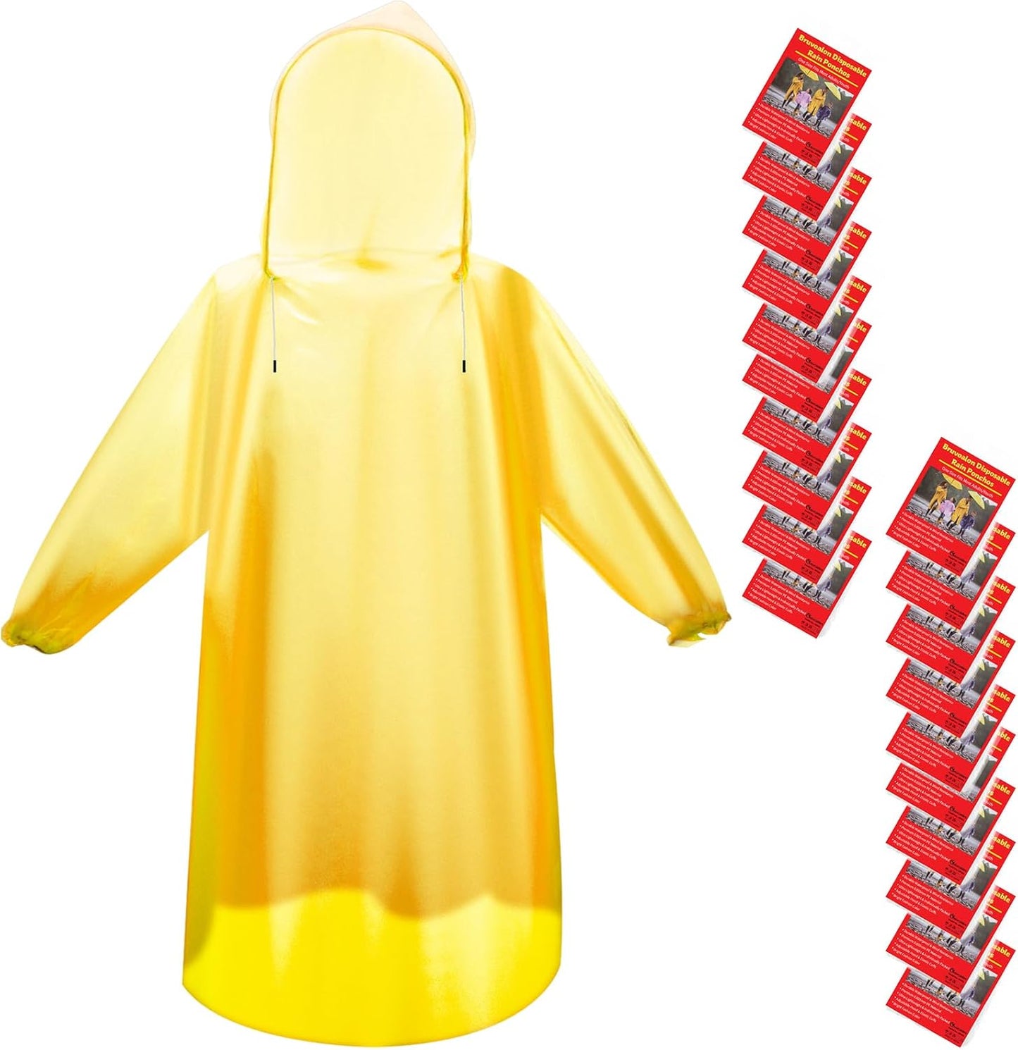 Bruvoalon 6 & 20 Pack Disposable Rain Ponchos for Adults/Youth, Waterproof PE Raincoats with Drawstring, Camping/Emergency