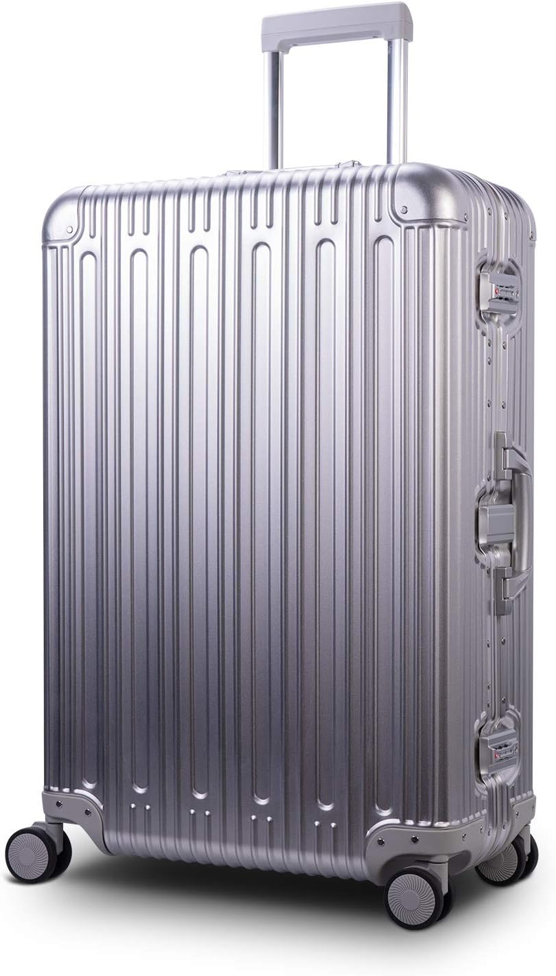 TRAVELKING All Aluminum Luggage Zipperless Hard Shell Suitcase with TSA Lock Spinner Wheels Lightweight Metal Alloy Suitcases (Silver, 28 inch)