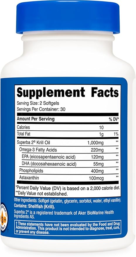 Nutricost Krill Oil 1000mg, 60 Softgels - Omega-3 EPA-DHA Krill Oil Supplement, with Superbakrill