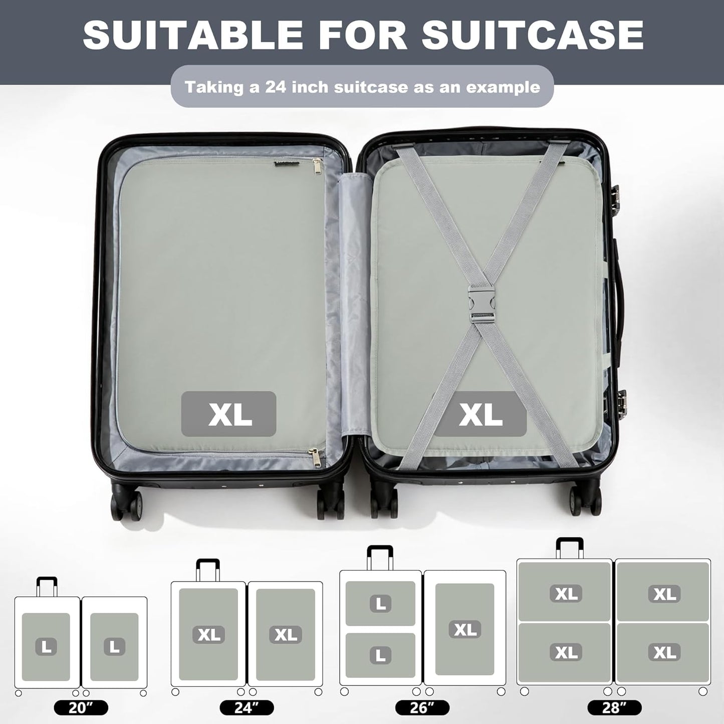 Compression Packing Cubes for Travel Essentials, 2 Pack Expandable Travel Cubes for Packing Bags Suitcase Organizer, Grey