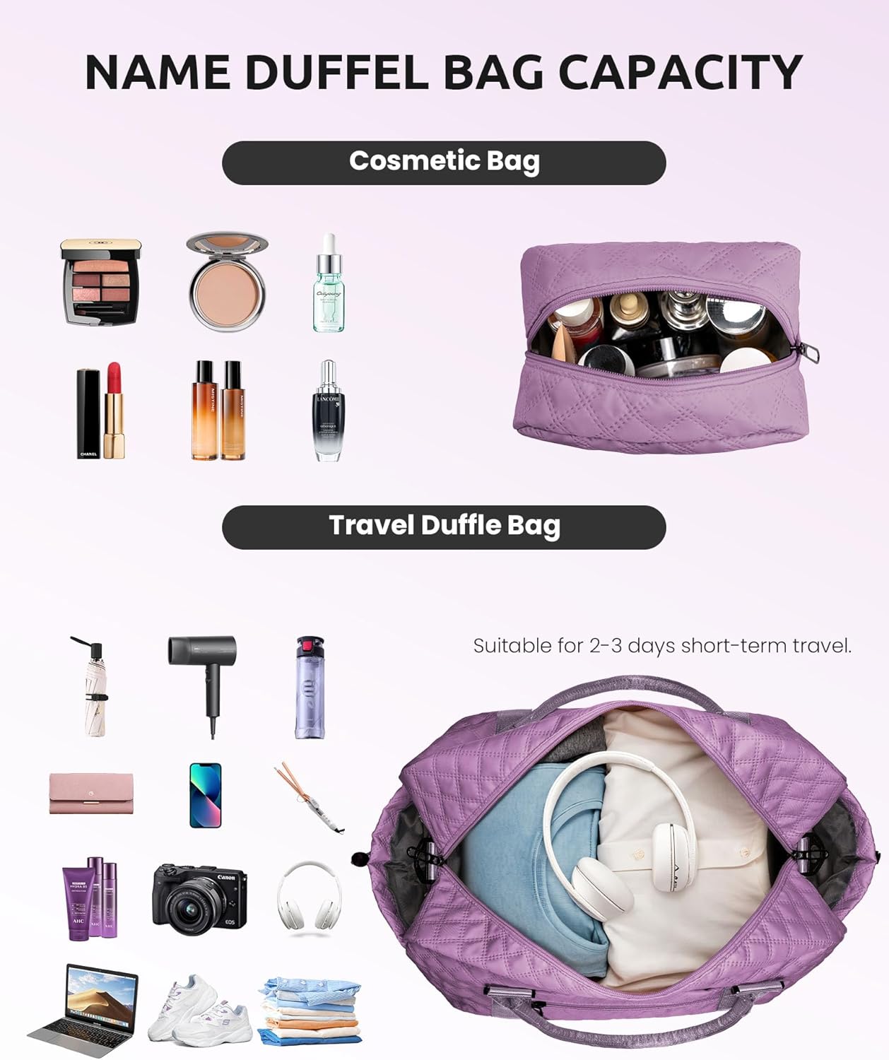 Women's Personalized Monogram Overnight Weekender with Shoulder Strap, Wet Pocket, Makeup Bag Gifts (Letter W)