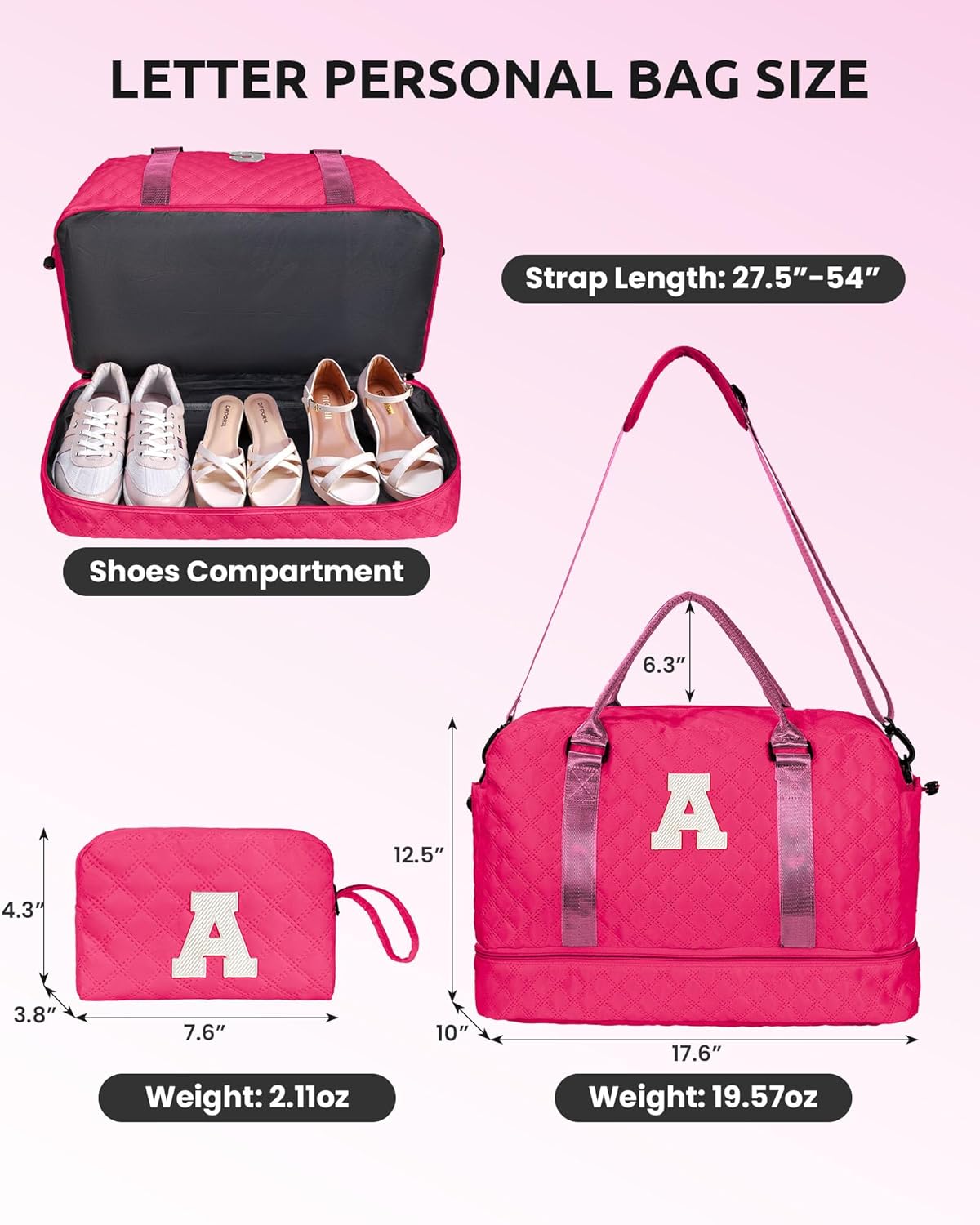 Gifts for Girls 14-16, Birthday Gift-Initial Travel Bag with Shoe Compartment, Personalized Weekender Bag, Monogram Overnight Bag for Women, Letter Travel Bag with Makeup Bag (Letter F)