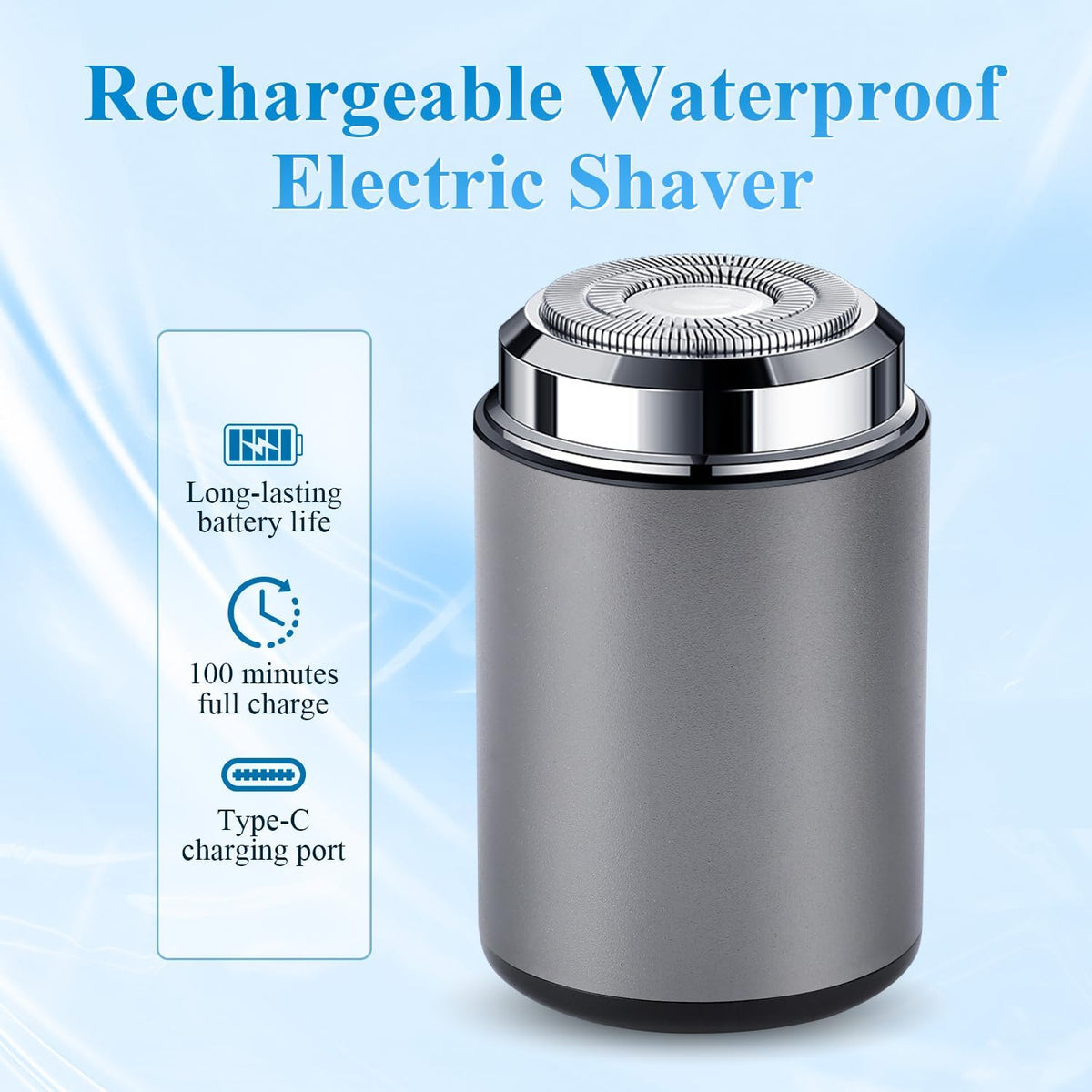 Mini Electric Shaver, Portable Mini Electric Shaver, Pocket Size MiniElectricShaver for Men, USB Rechargeable Waterproof ShaverElectric Beard Trimmer for Home, Car, Office, Business Trip (Blue)