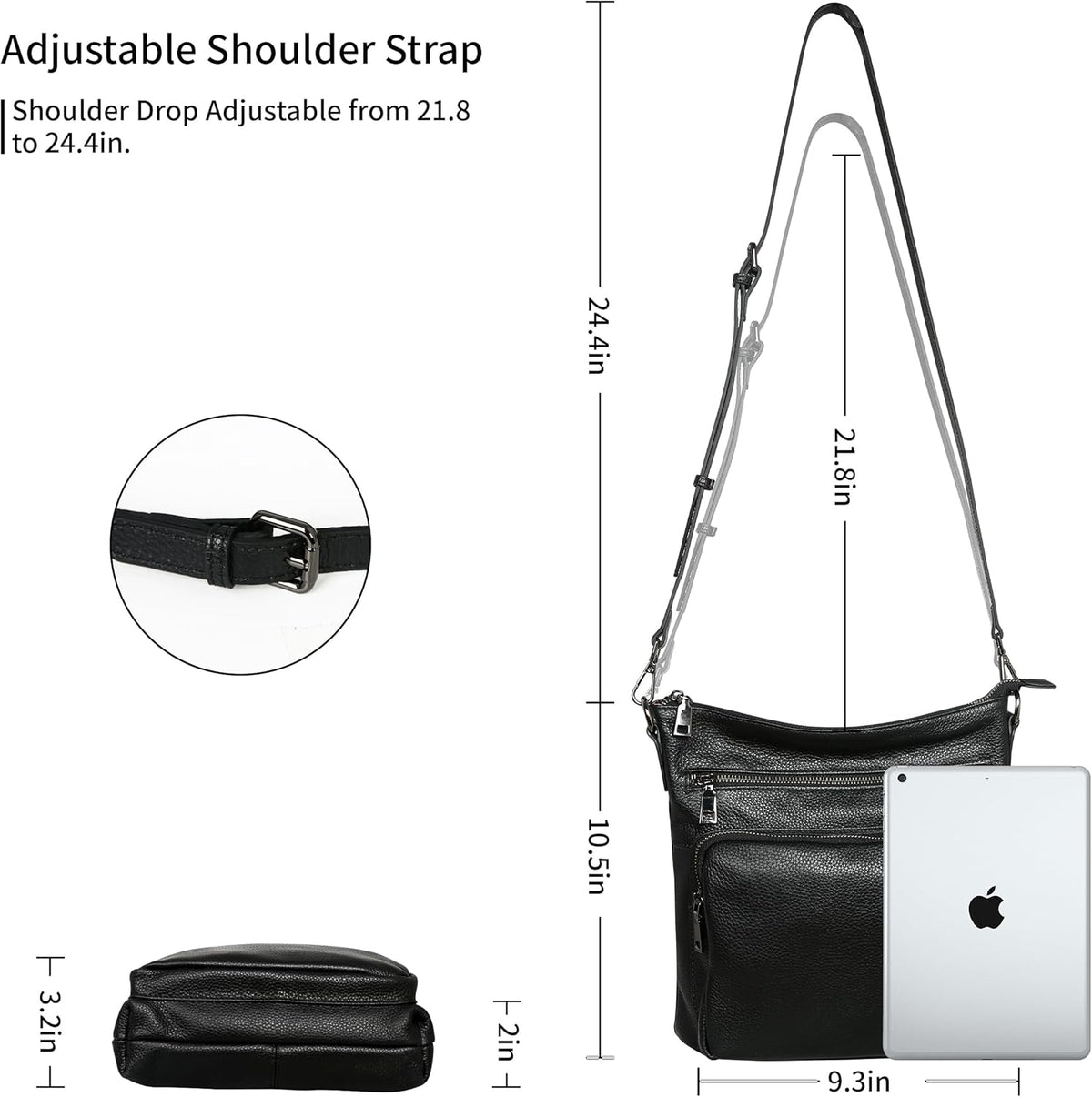 HESHE Crossbody Bags for Women Leather Handbags Designer Shoulder Purse with Pockets Satchel Purse Travel Bag