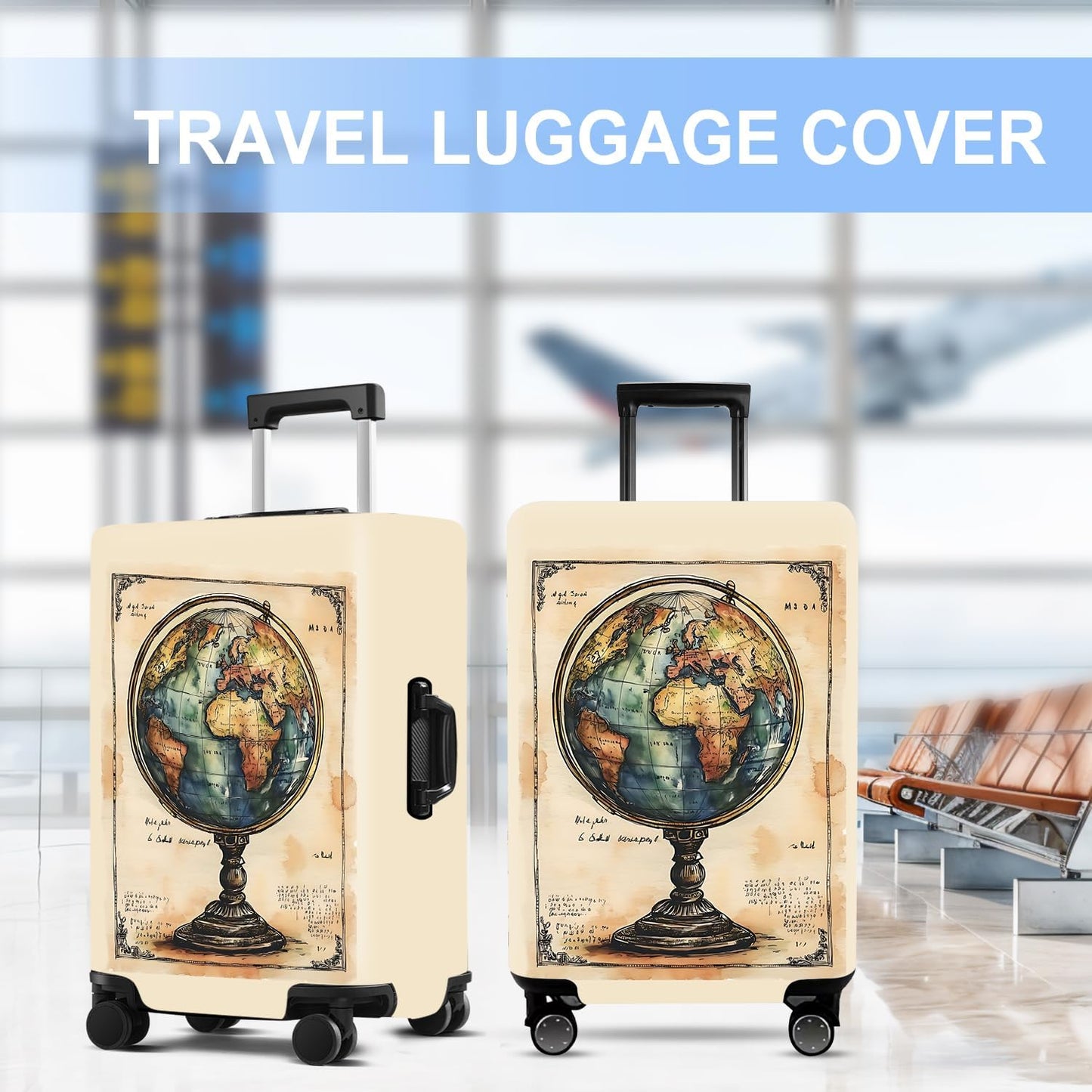 Luggage Cover Washable Suitcase Protector Anti-scratch Suitcase cover Fits 20-34 Inch Luggage (Globe, XL(32-34inch suitcase))