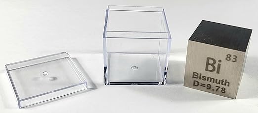 1.5" 38.1mm Bismuth Metal Cube Bi up to 99.9% Pure Periodic Table Element Engraved Density Collection Science Education Display Block Cube + Acrylic Case Box - 1PC