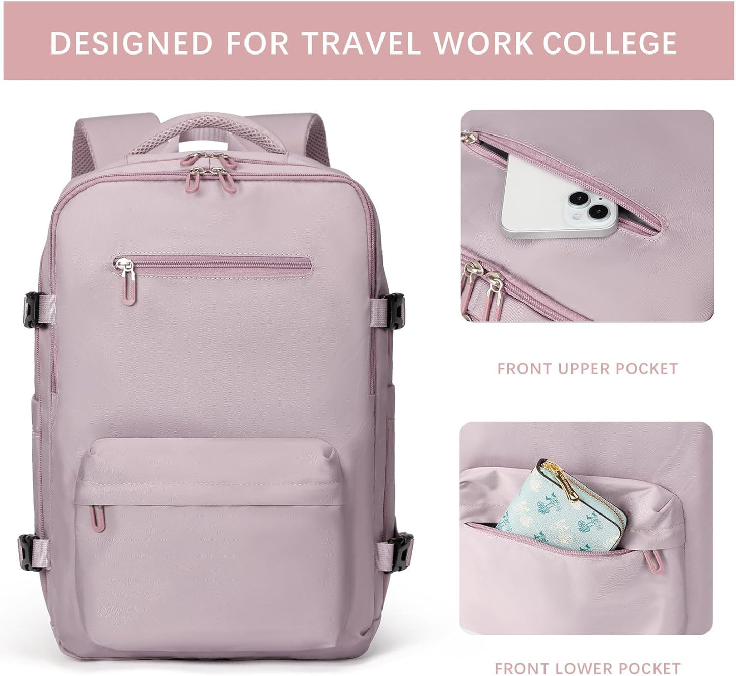 SHRRADOO Travel Laptops Backpack for Women Men, Casual Work Bag 17inch High School College Backpack Airline Approved Backpack for Hiking Business (Pink khaki)