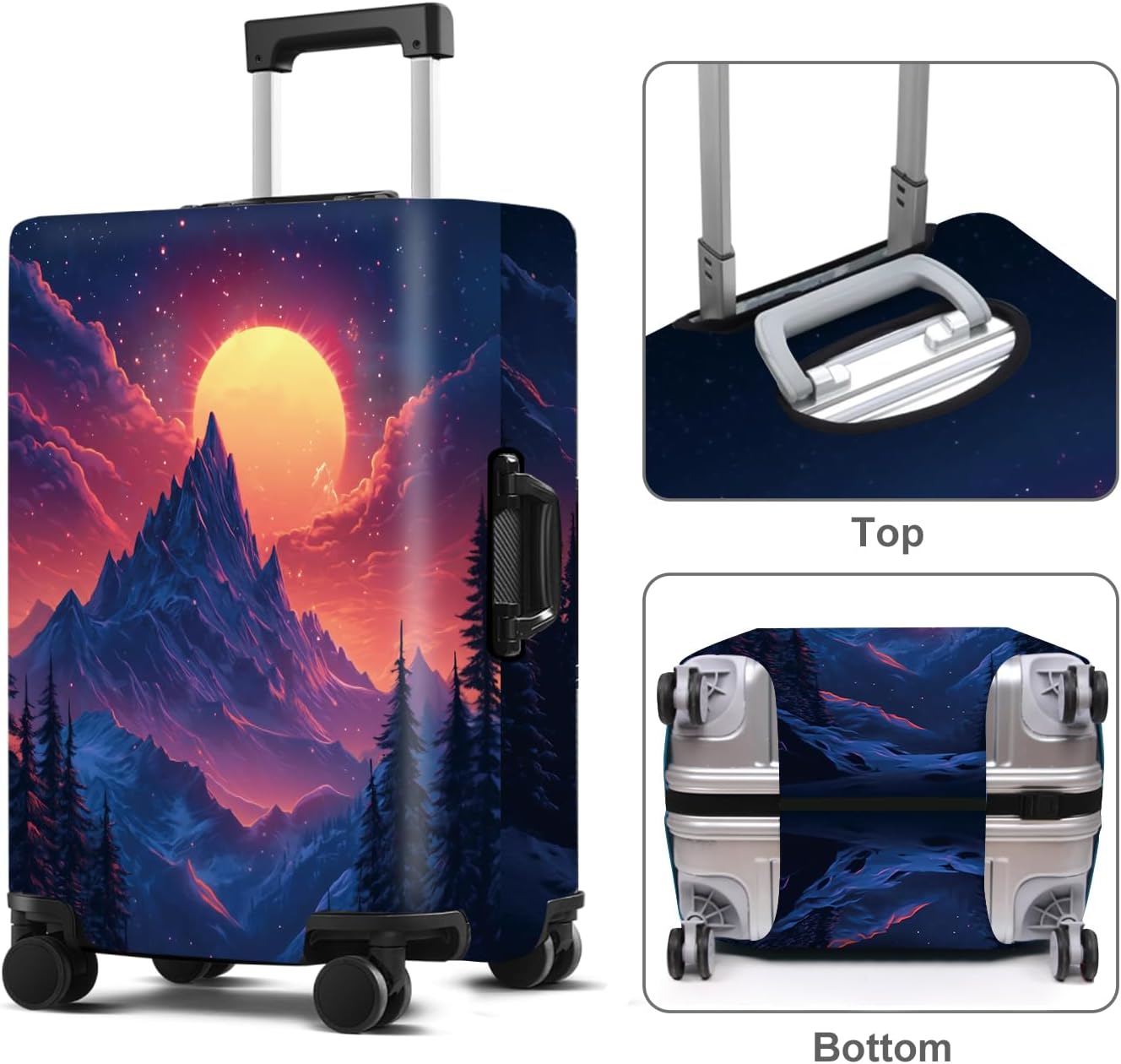 Luggage Cover Washable Suitcase Protector Anti-scratch Suitcase cover Fits 20-34 Inch Luggage (Snow mountain, M(24-26inch suitcase))