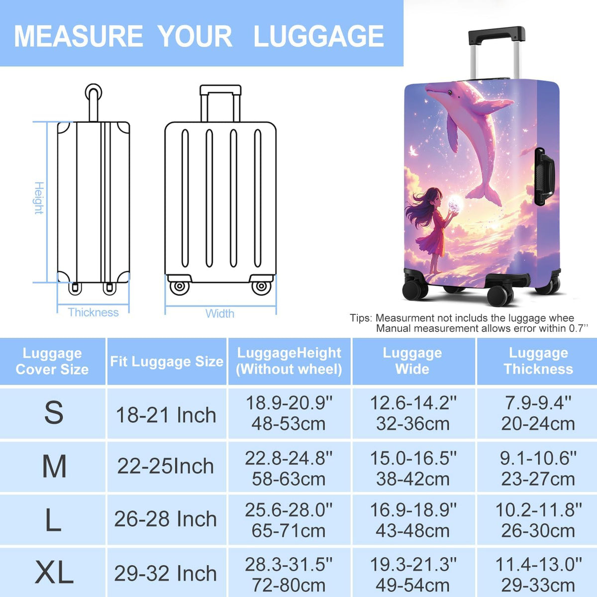 Luggage Cover Washable Suitcase Protector Anti-Scratch,Stretchable Fit for 20-34Inch Luggage Durable Travel Bag Cover with Zipper Closure (Dolphin, XL(fits 32-34Inch suitcase))