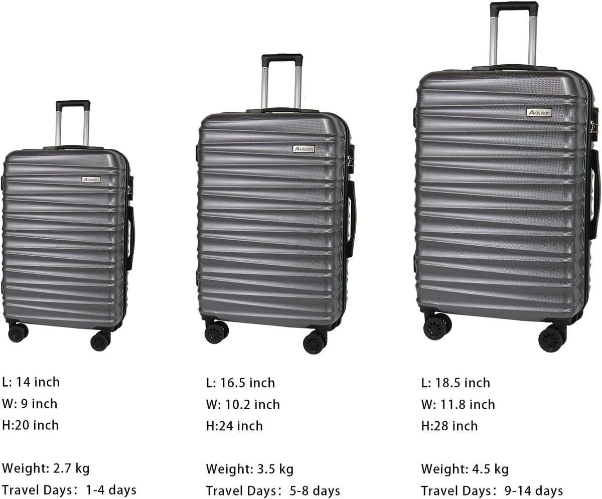 Luggage Sets 3 Piece(20/24/28)-Suitcase Set- Luggage with Wheels-PC + ABS Durable Lightweight Rotating hardshell suitcase 5PCS (Metallic Grey)…
