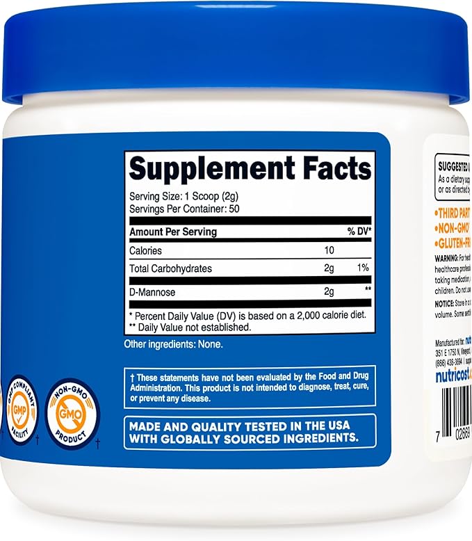 Nutricost D-Mannose Powder 100 Grams (50 Servings) - Non-GMO and Gluten Free