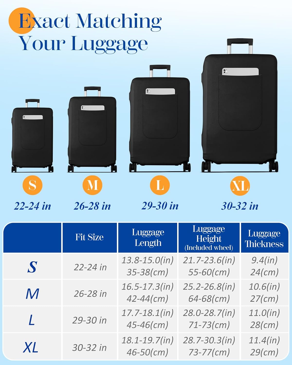 Slohif Luggage Cover for Suitcase Tsa Approved Protector - Luggage Sleeve Suit Case Cover Travel Stretch Large Baggage Case Protective Washable Fit 29-30 Inch Black