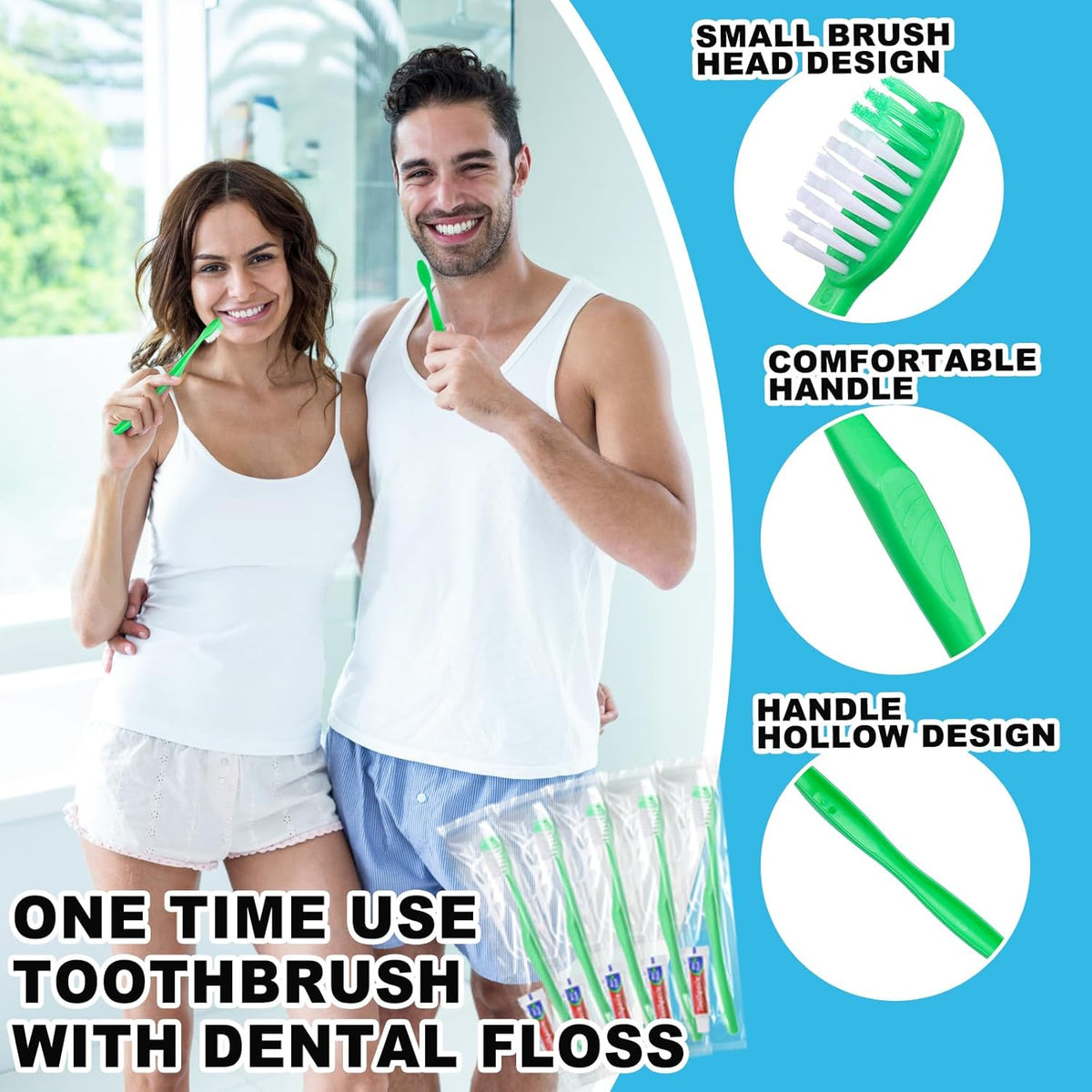 Disposable Toothbrushes with Toothpaste and Floss,200Pcs Green Single Use Individually Wrapped Disposable Travel Toothbrushes and Dental Floss Kit Bulk for Homeless,Airbnb,Hotel,Dentist