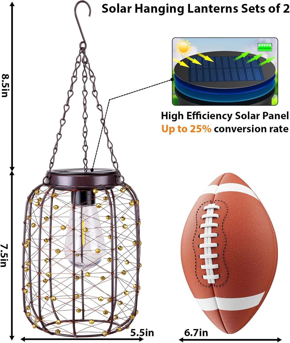 Hanging Solar Lanterns Outdoor Waterproof, Vintage Copper Hanging Lantern Lights for Outside, Solar Chandelier Outdoor Idea for Yard Garden Pathway Gazebo Pergola Porch Decor, 2 Pack