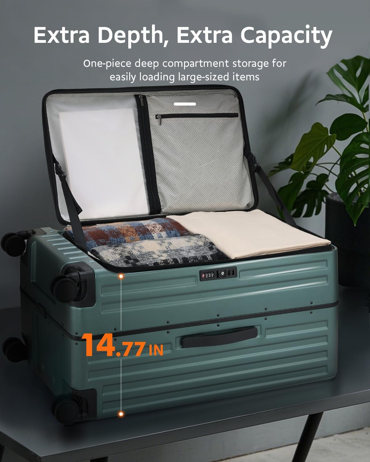 Checked Luggage, Large Suitcase 29 Inch Trunk Luggage with Spinner Wheels, Lightweight ABS+PC Hard Shell with Aluminum Frame, Top Opening, TSA Lock (Green, 1PC)