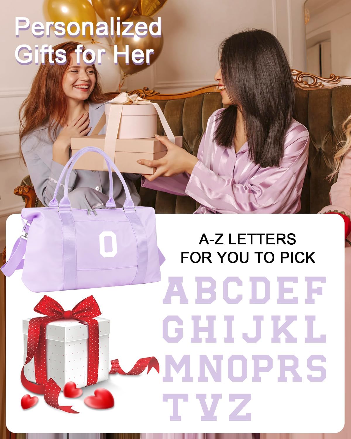 Daughter Niece Gifts for Teen Girl Kids, Initial Travel Duffel Bag Sports Gym Bag Personalized Gifts Weekender Bag，Monogram Overnight Bag Cute Dance Bag Birthday Bridesmaid Gifts for Women(Purple, O)