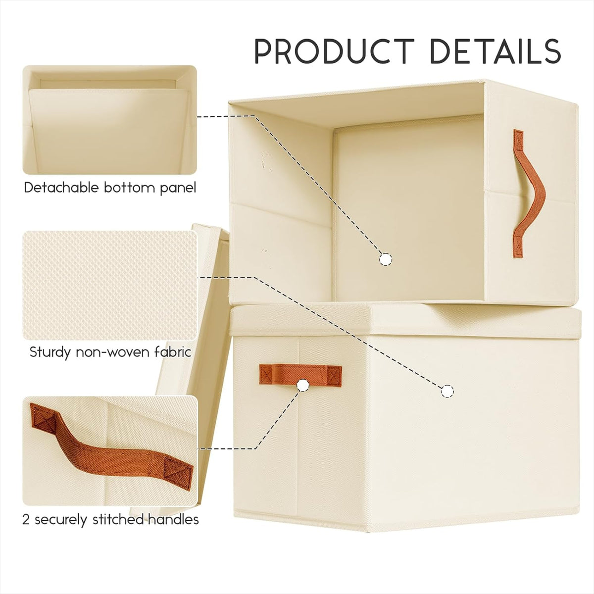 Storage Bins with Lids - Large Fabric Closet Bins with Lid, 8 Pack Clothes Organizers and Storage, Collapsible Stackable Cube Basket for Home, Office, Dorm, Beige