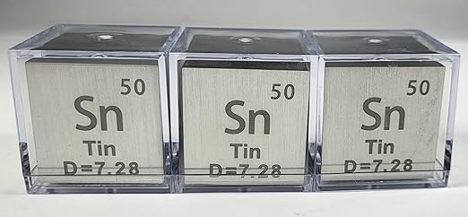 1.5" 38.1mm Tin Stannum Metal Cube Sn up to 99.9% Pure Periodic Table Element Engraved Density Collection Science Education Display Block Cube + Acrylic Case Box - 1PC