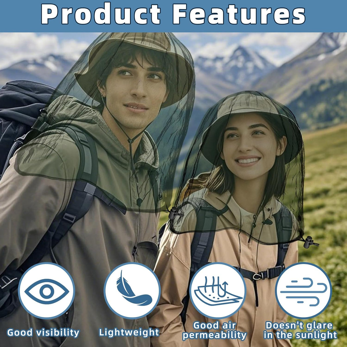 Oversized Mosquito Net 42 x 25 Inches Ultra Large Mosquito Head Net Face Neck Fly Mesh Netting Fits All Hats for Outdoor Camping Hiking Fishing Gardening Safari(Army Green)